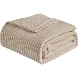 Fleece Throw Blanket Soft Cozy Fluffy 3D Geometric Grid Couch Bed Lightweight